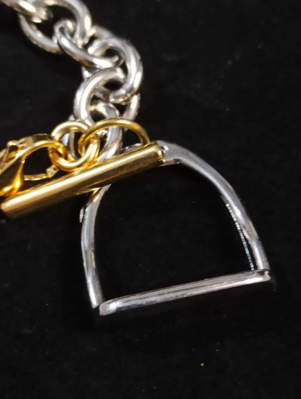 Chunky Stirrup Charm Bracelet Silver Gold Tone Equestrian Link Statement